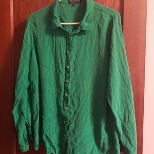 Green silk long sleeve button down